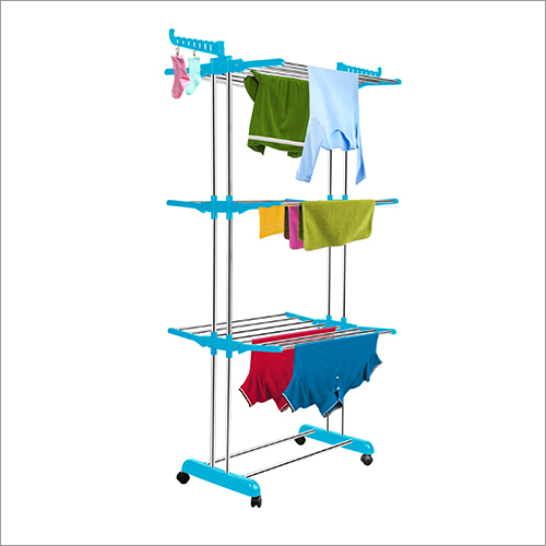 3 Layer Cloth Drying Stand - Durable Steel Frame, Space-Saving Design, Vibrant Blue Color  | Ideal for Indoor & Outdoor Use