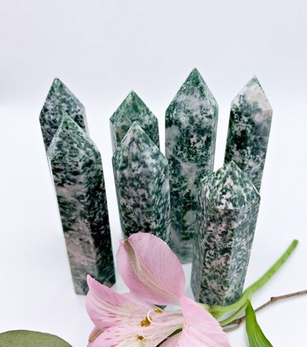 Tree Agate Wand - Polished Green Crystal, Variable Size | Healing, Massage, Energy Focus, Chakra Balancing