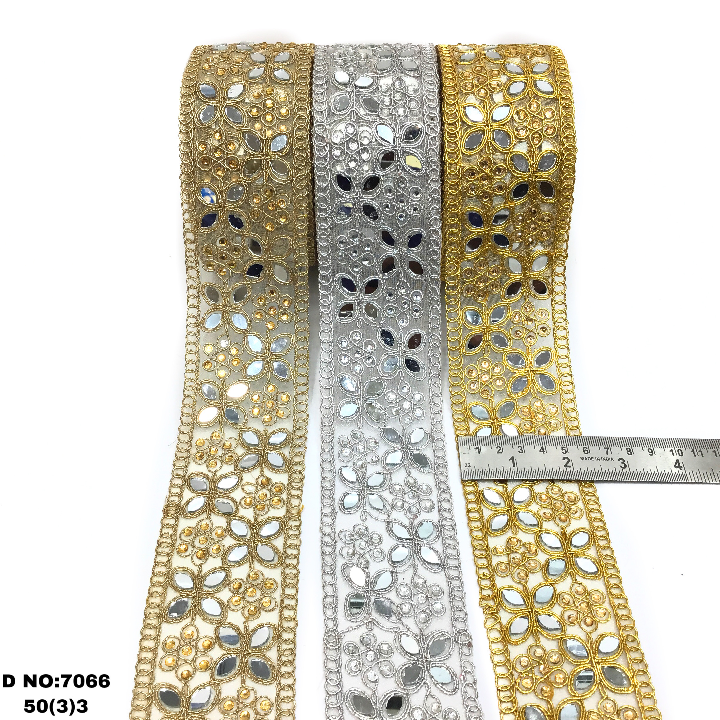 Bridal Lace - Organza, 9 Meters, Width 1.5 To 4.5 Inches, Colors: Golden, Silver, Antique Gold, Black, Salmon | Soft Finish, Elegant Patterns, Stone Decoration