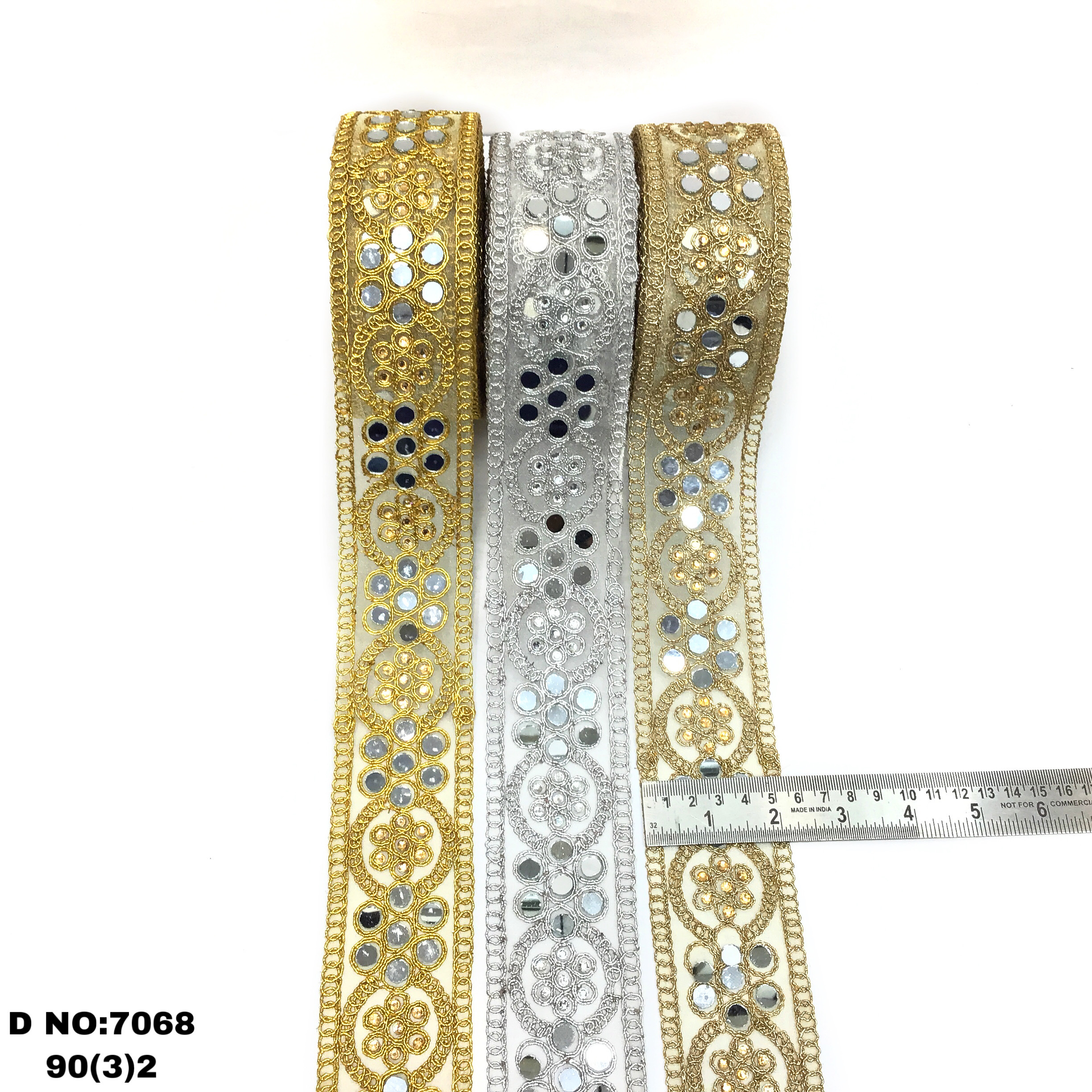 Bridal Lace - Organza, 9 Meters, Width 1.5 To 4.5 Inches, Colors: Golden, Silver, Antique Gold, Black, Salmon | Soft Finish, Elegant Patterns, Stone Decoration