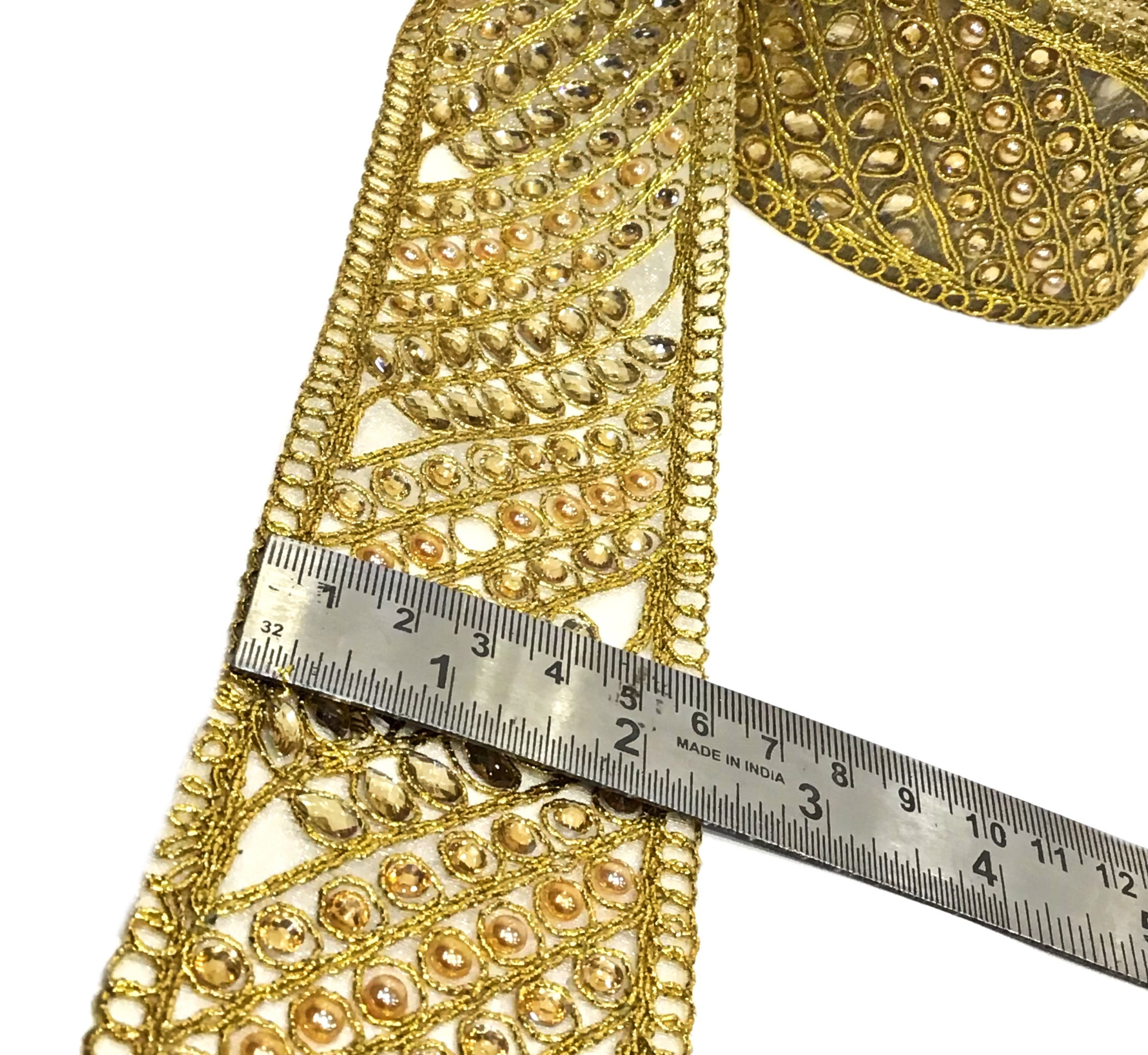 Bridal Lace - Organza, 9 Meters, Width 1.5 To 4.5 Inches, Colors: Golden, Silver, Antique Gold, Black, Salmon | Soft Finish, Elegant Patterns, Stone Decoration