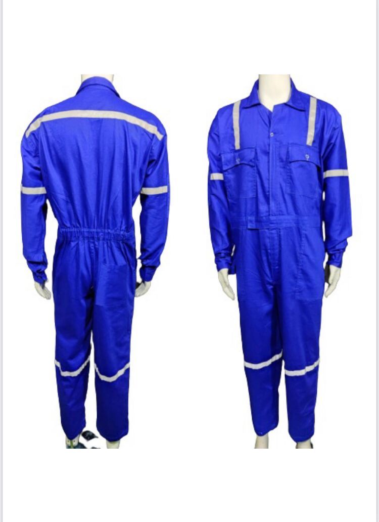 Boiler Suit - Cotton Material, Multiple Sizes, Navy Color, Regular Fit, Button Closure, Multiple Pockets, Reflective Strips
