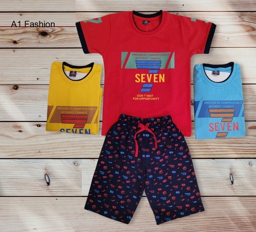 Kids Printed T-Shirts and Shorts Set - Cotton, Size L/M/S | Breathable, Trendy Style, Short Sleeves, Summer Pattern for Boys
