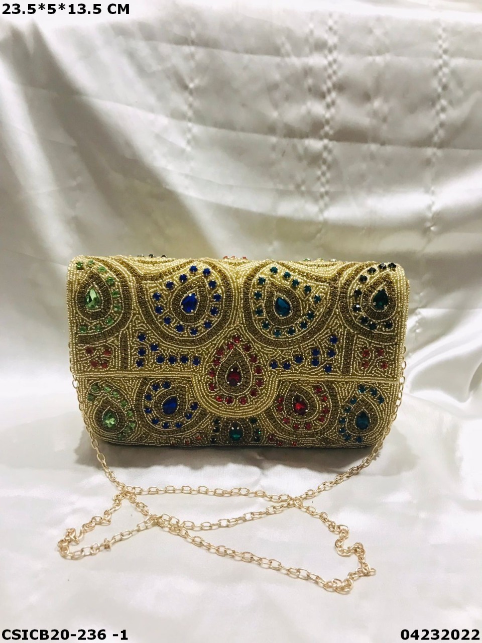 Bridal Ethnic Evening Clutch Bag - Cotton Lining, 23.5x5x13.5 Cm | Multi-colored, Embroidered Design, Royal Look For Special Occasions