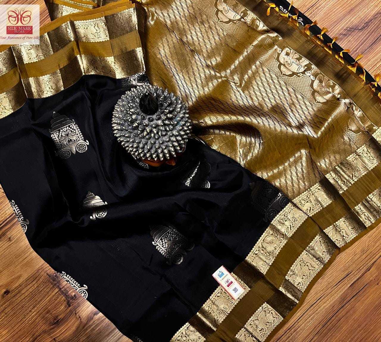 Black Pure Kanjivaram Soft Silk Double Wrap