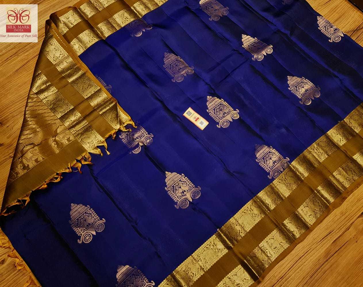 Pure Kanjivaram Silk Saree - Double Warp Fabric Fancy Gold Zari Border With Contrast Pallu & Blouse Lightweight And Silk Mark Certified For Traditional Occasions