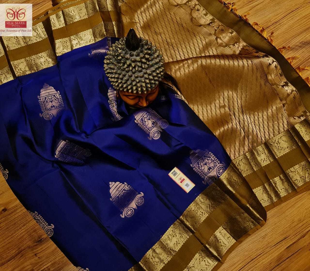 Pure Kanjivaram Silk Saree - Double Warp Fabric Fancy Gold Zari Border With Contrast Pallu & Blouse Lightweight And Silk Mark Certified For Traditional Occasions