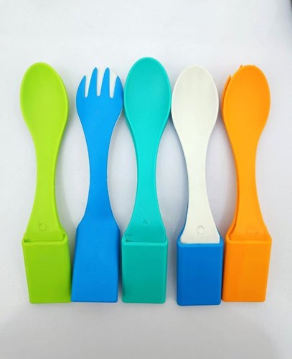 4 In 1 Multiuse Spoon And Fork Set - Plastic Material, Blue Color | Versatile Design For Multi-purpose Use At Home Or On-the-go
