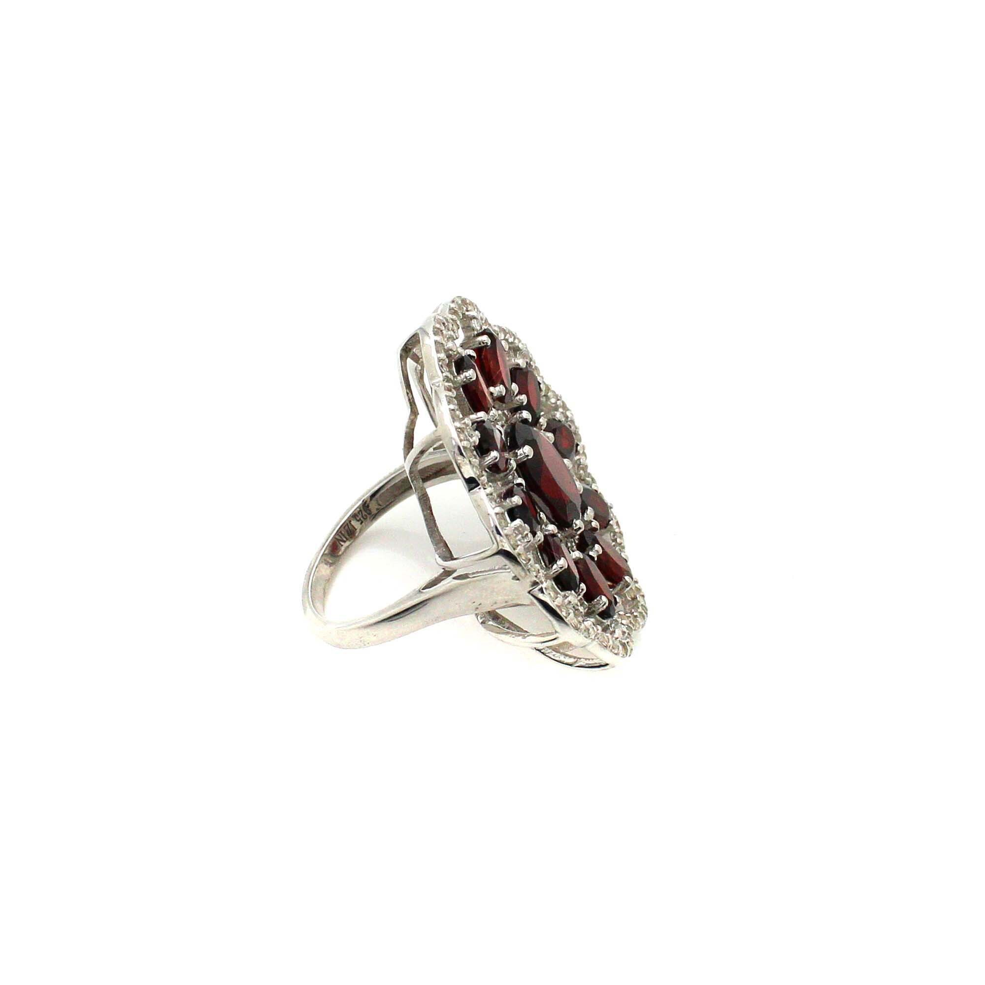 925 Sterling Silver Garnet Flower Designer Ring