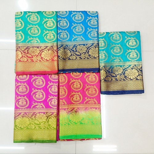 Nylon Raw Silk Saree With Rich Pallu