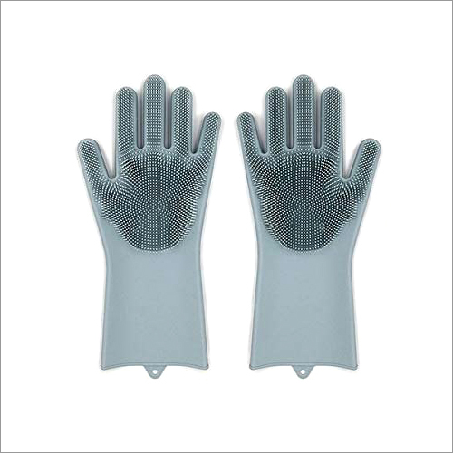Silicon Kitchen Cleaning Hand Gloves - Rubber Material, Full Finger Style, Grey Color | Durable, Ideal for Hot Meals and General Kitchen Use