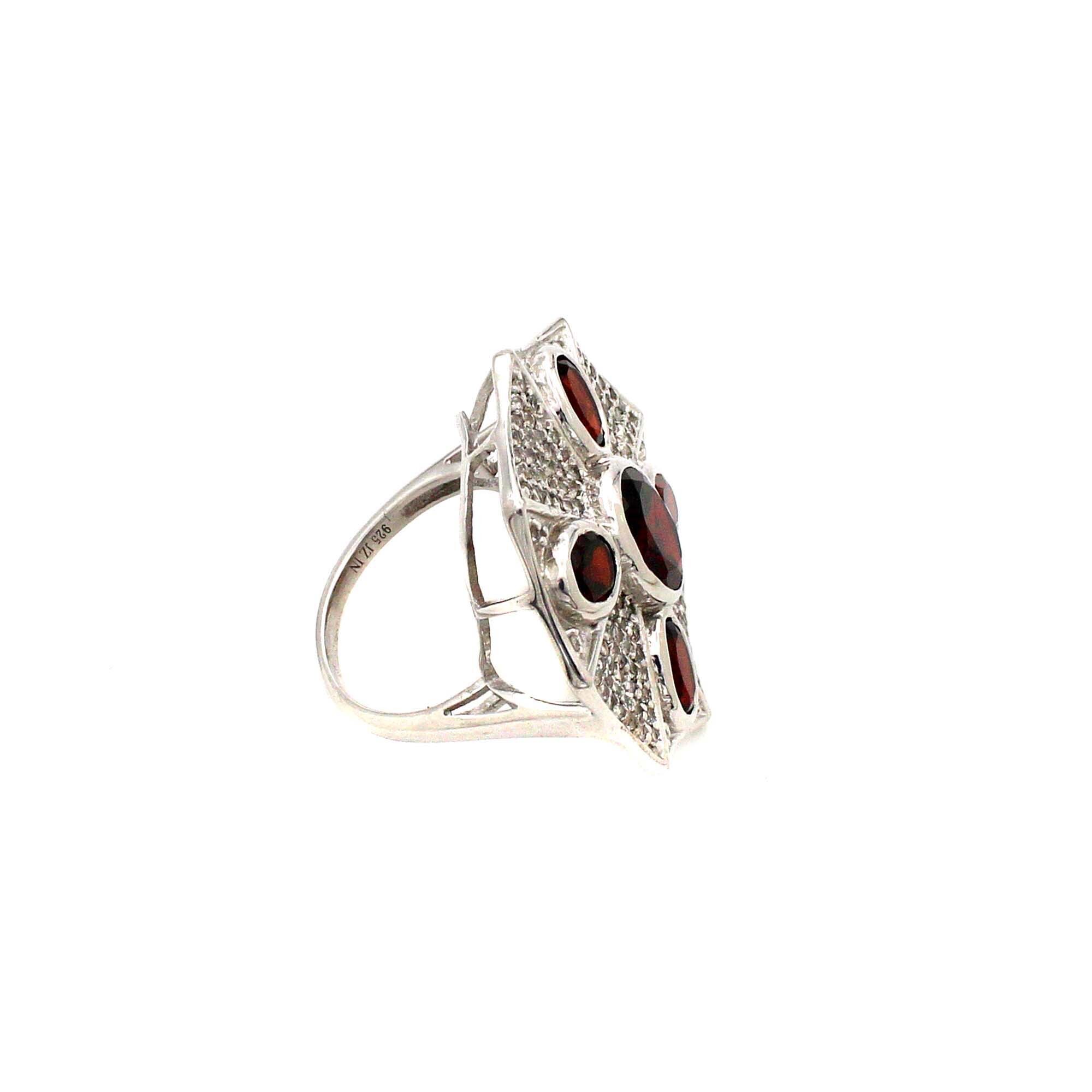 925 Sterling Silver Garnet Octagon Designer Ring