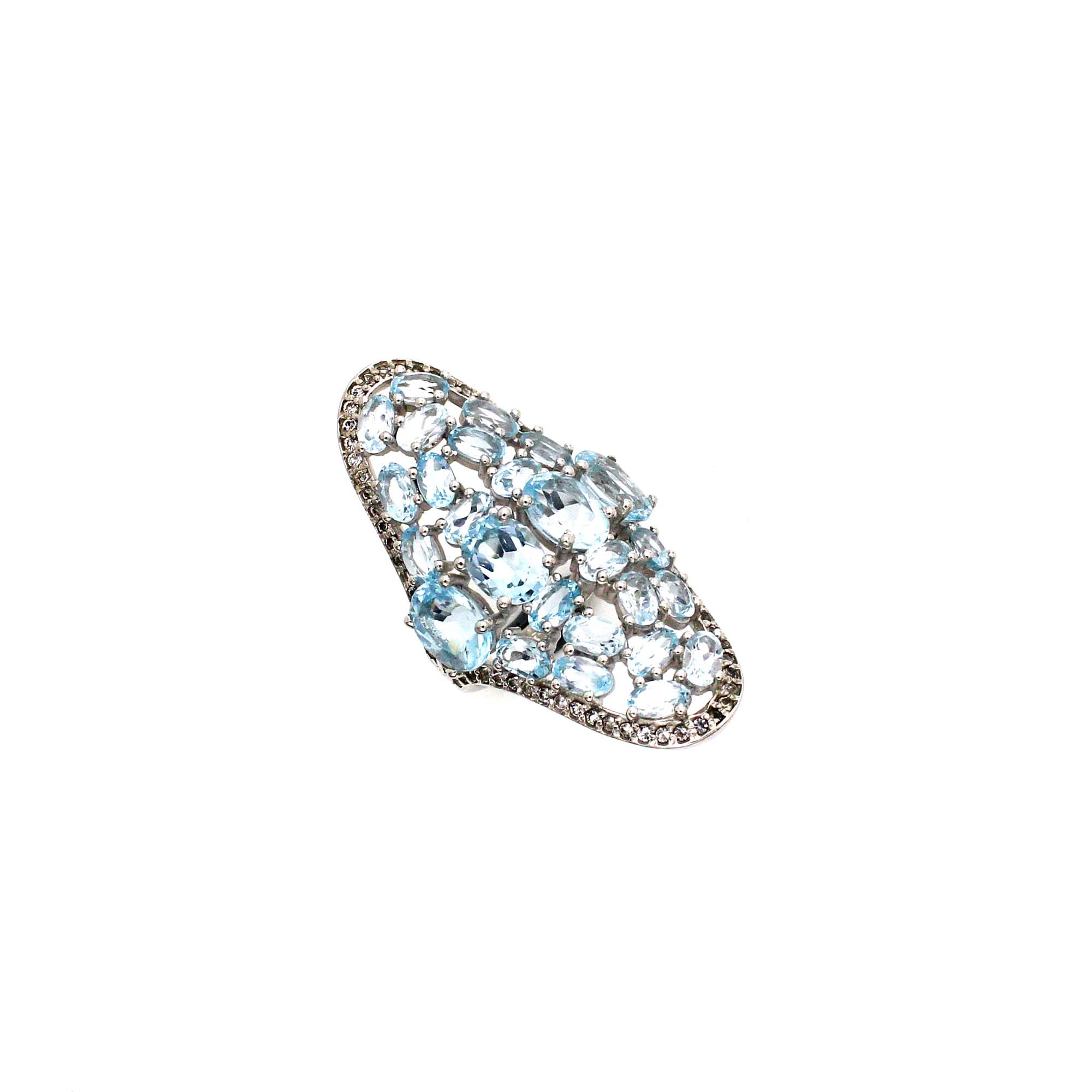 925 Sterling Silver Blue Topaz Long Designer Ring