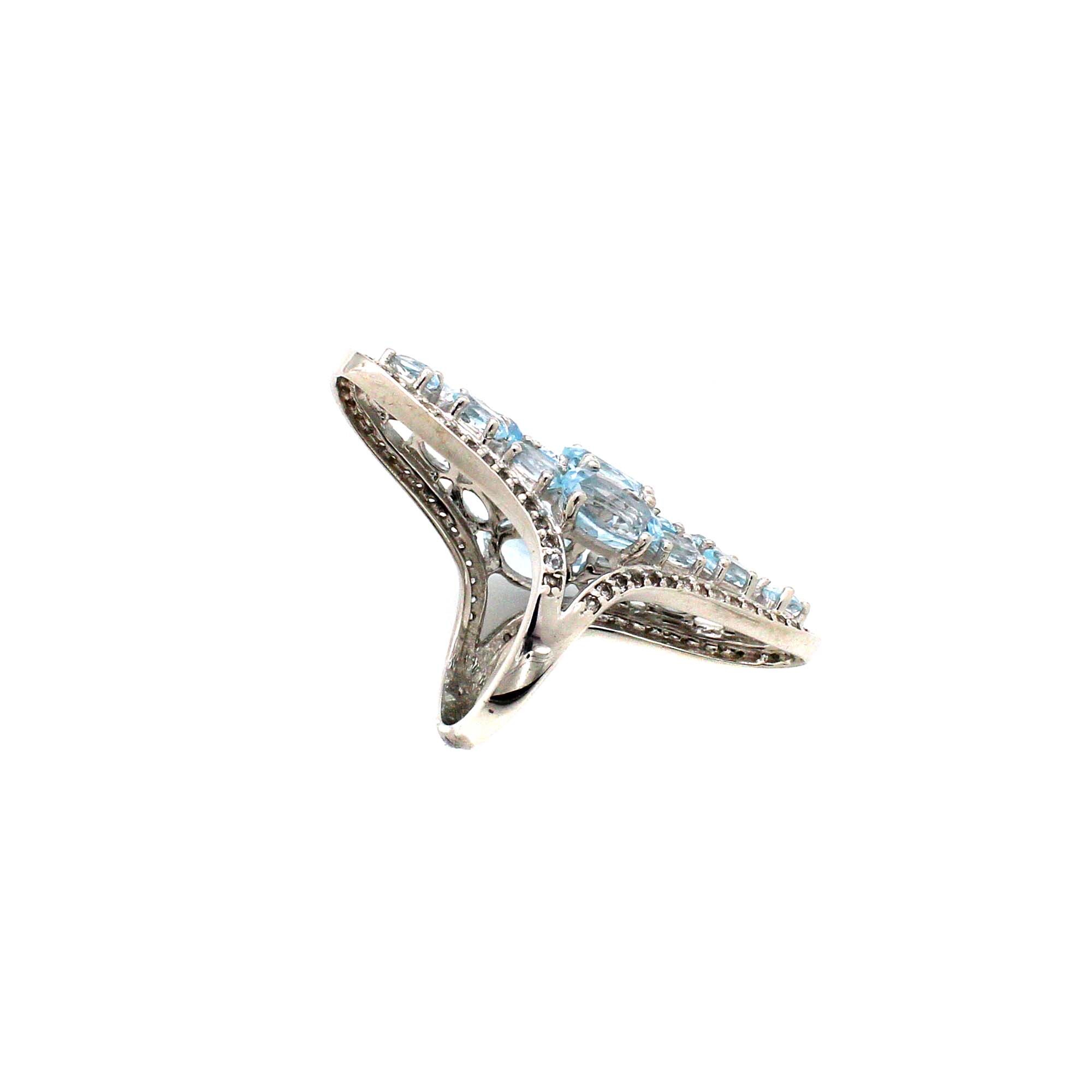 925 Sterling Silver Blue Topaz Long Designer Ring