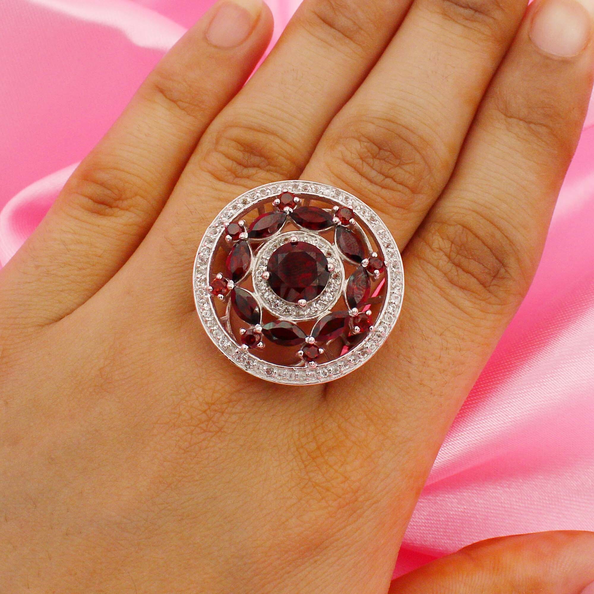 925 Sterling Silver Garnet Designer Ring