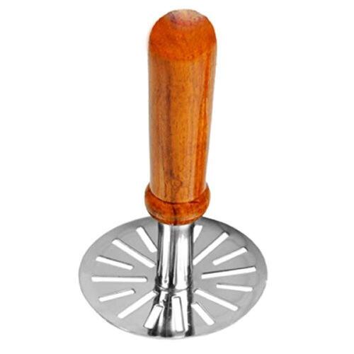 Wooden Handle Steel Potato Masher - Stainless Steel, Silver Finish | Ergonomic Design for Comfortable Use, Durable Metal Construction