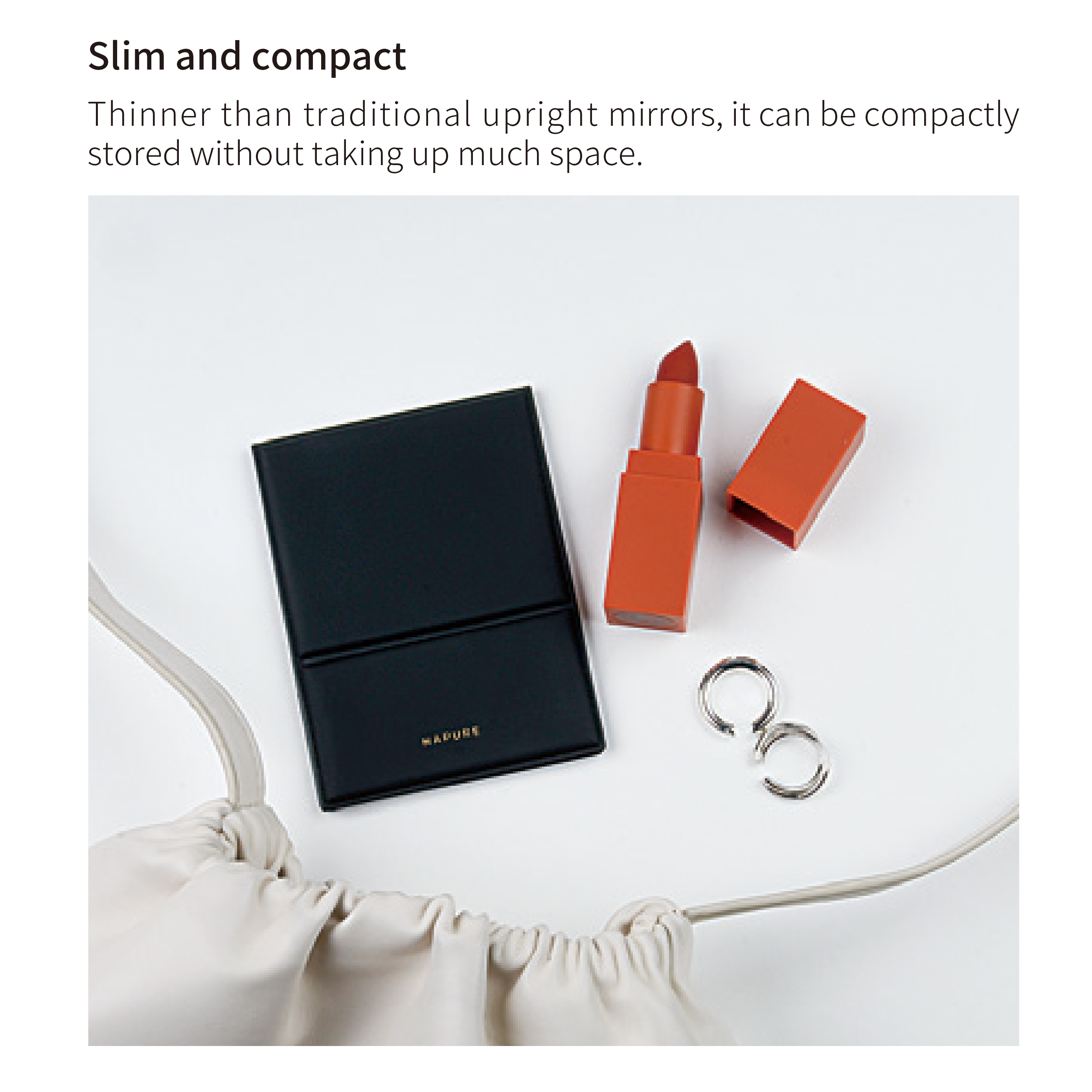 Folding Mirror - Glass, 25.5x31.3x0.8cm | Slim & Compact, Frameless Design, Freely Adjustable Angle, Multiple Sizes Available