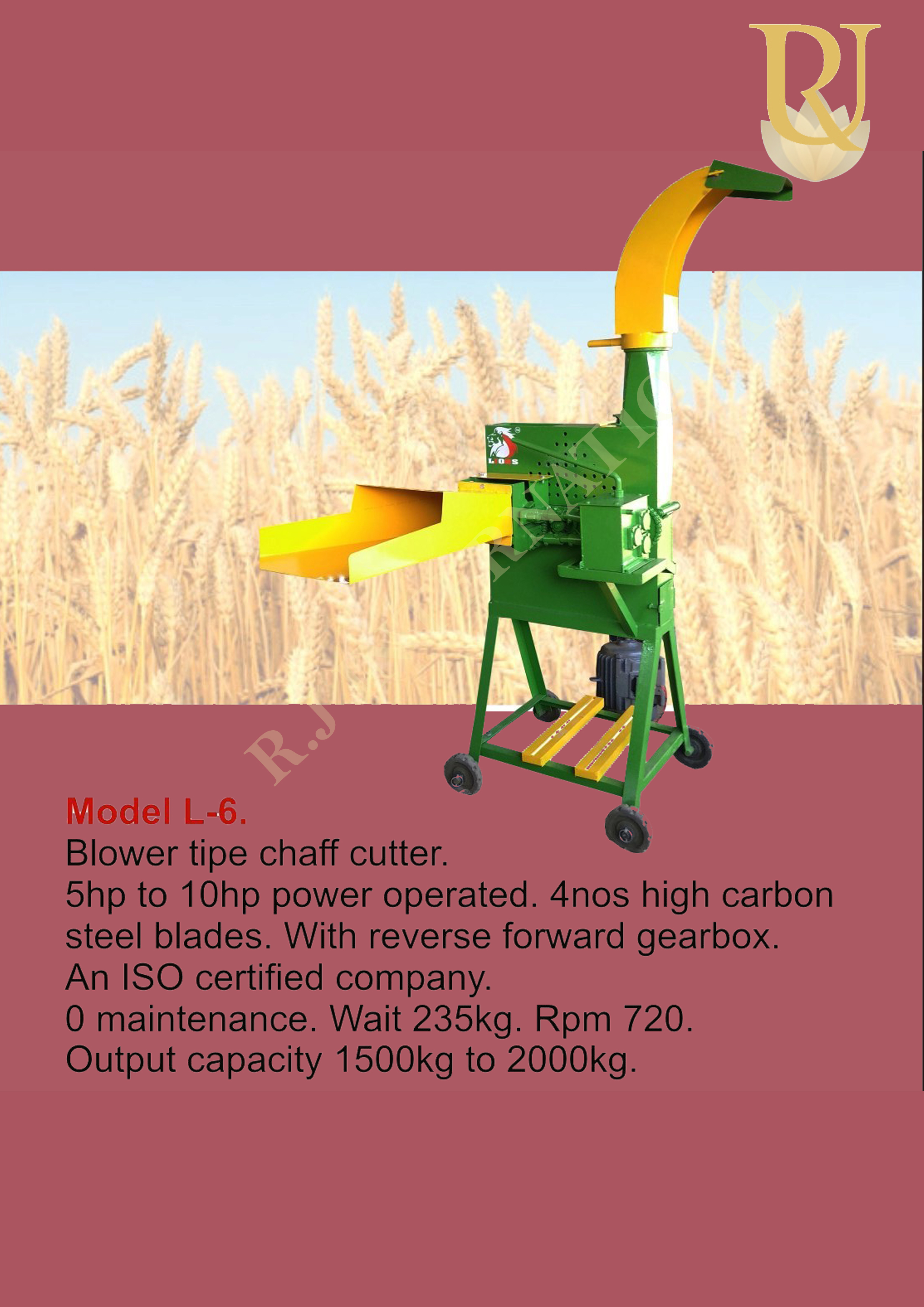 Chaff Cutter - Heavy Duty, 16x16x30 Inch | Semi Automatic, 240v Electric, 400-600 Kg/hr Capacity, 40 Kg Weight, Painted Surface Finish