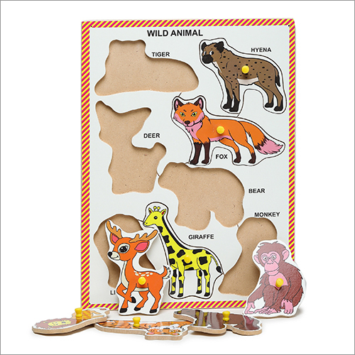 Animals Puzzle With Knobs - Wooden Material, 10 Pieces, 12 Inch Height, Multi-color | Commercial Use, Laminated For Enhanced Durability