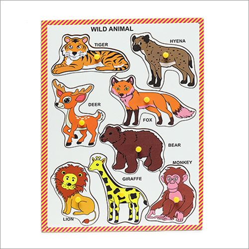 Animals Puzzle With Knobs - Wooden Material, 10 Pieces, 12 Inch Height, Multi-color | Commercial Use, Laminated For Enhanced Durability