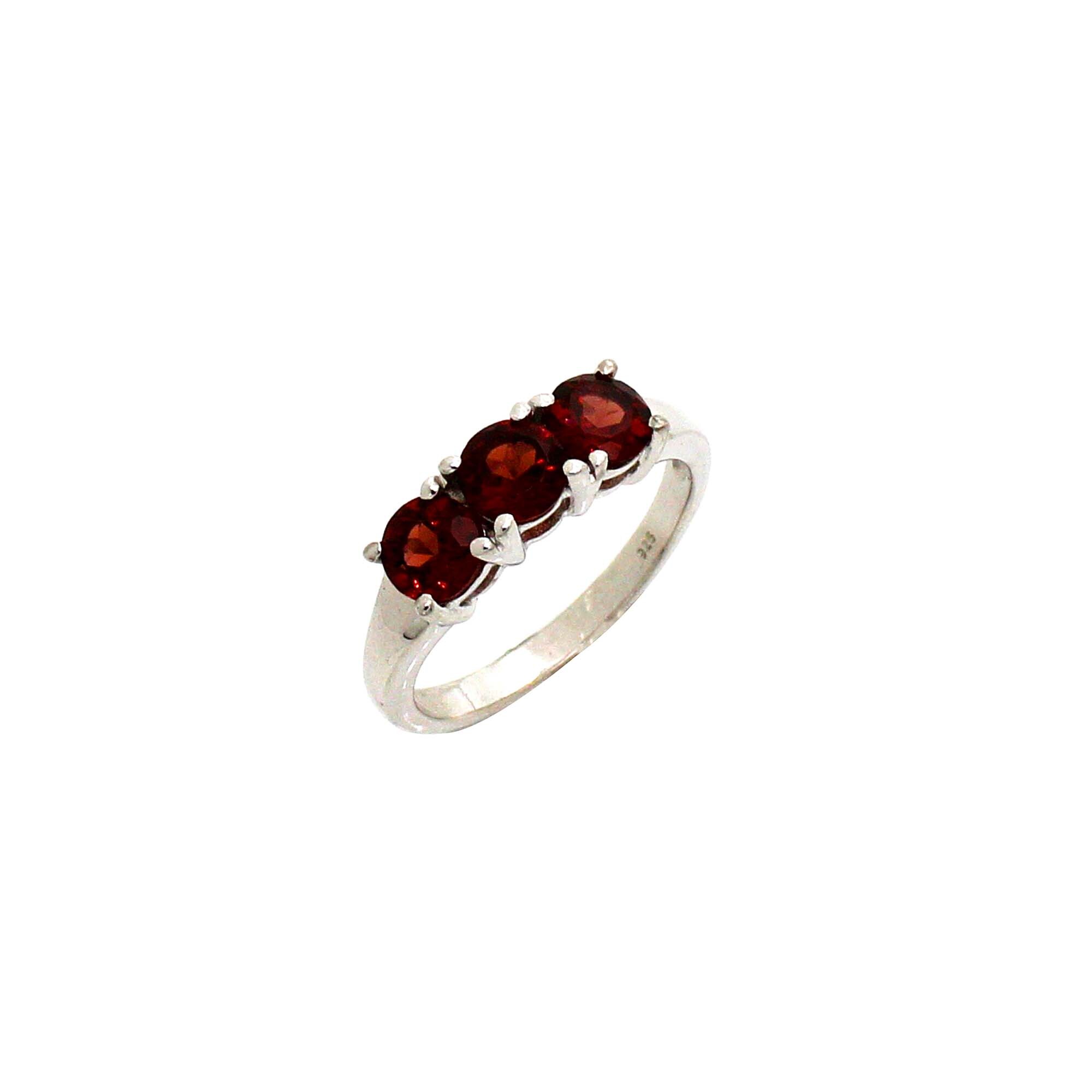 Garnet Three Stone Silver Ring