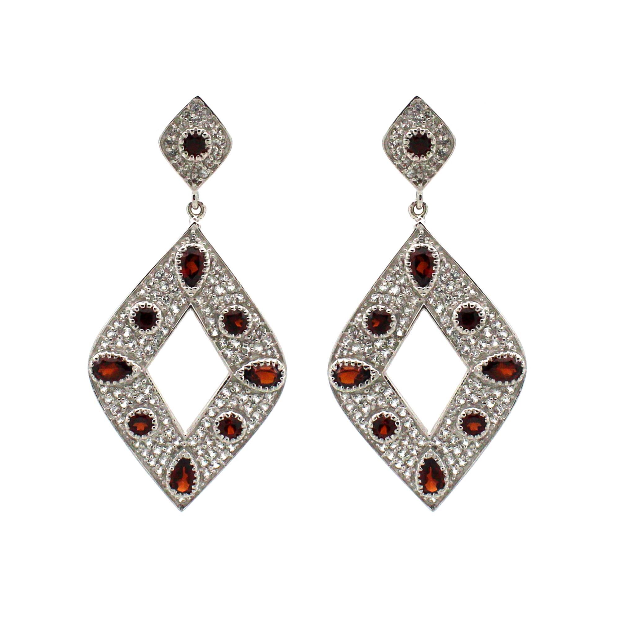 Garnet Designer Dangler Silver Earring