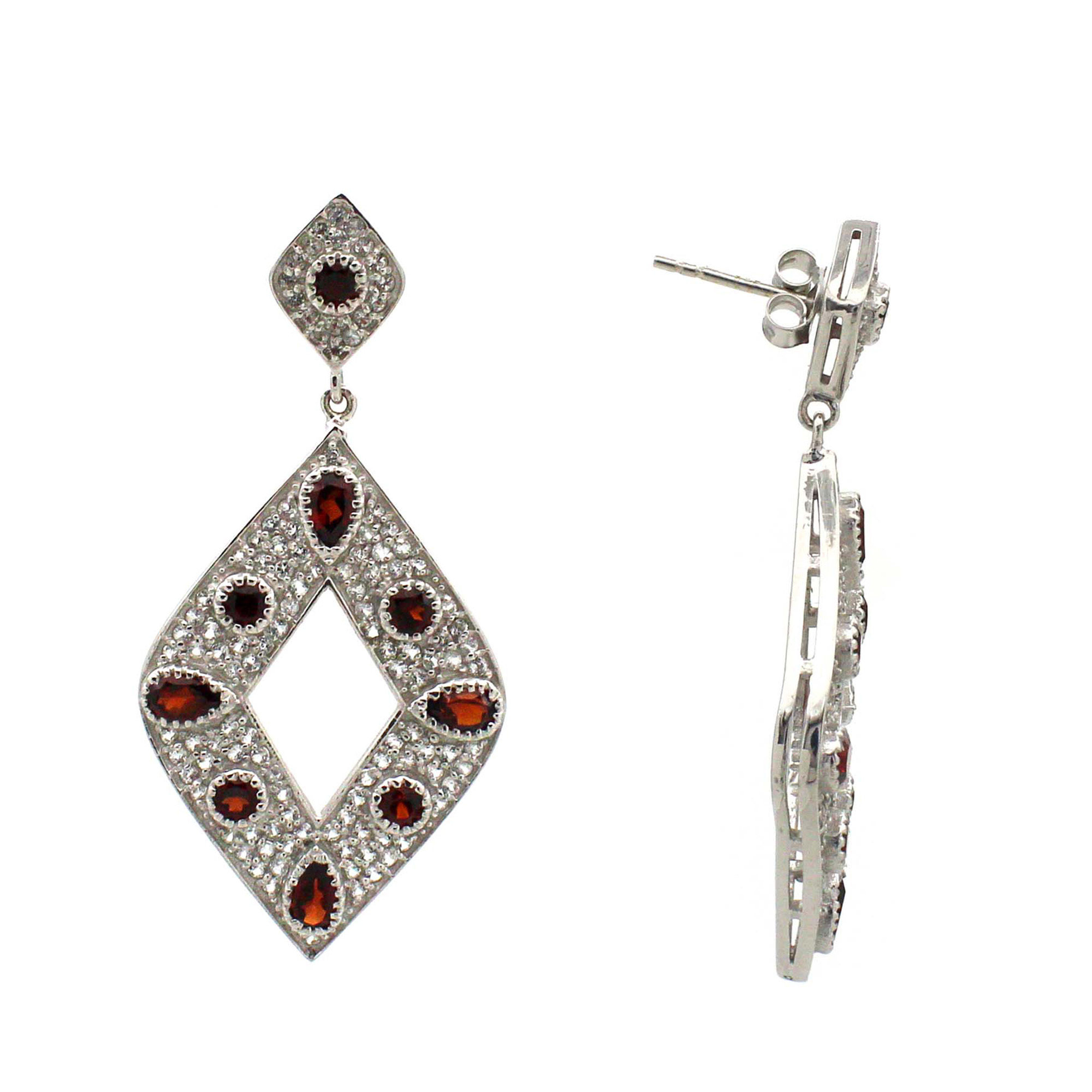 Garnet Designer Dangler Silver Earring