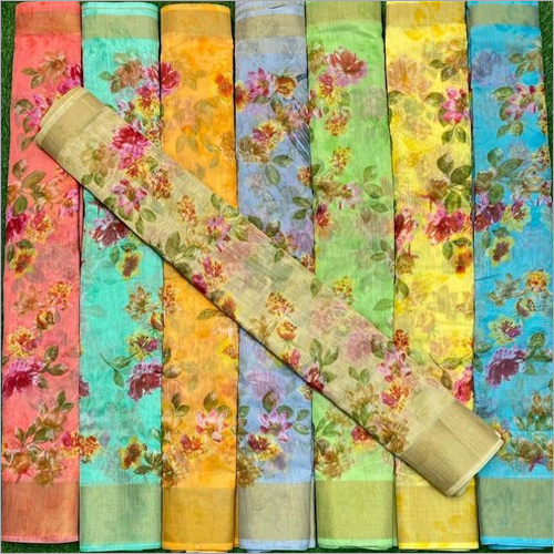 विभिन्न उपलब्ध महिलाओं की फैंसी कॉटन प्रिंटेड साड़ी