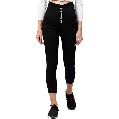 Washable Ladies 7 Button Black Jeans