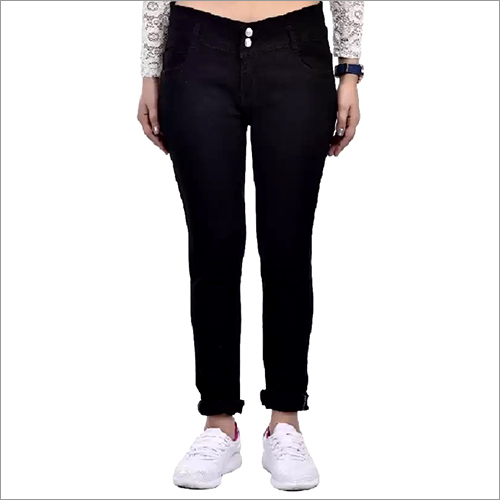 Washable Ladies 2 Button Black Jeans