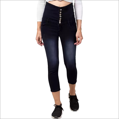 Washable Ladies 7 Button Navy Blue Jeans