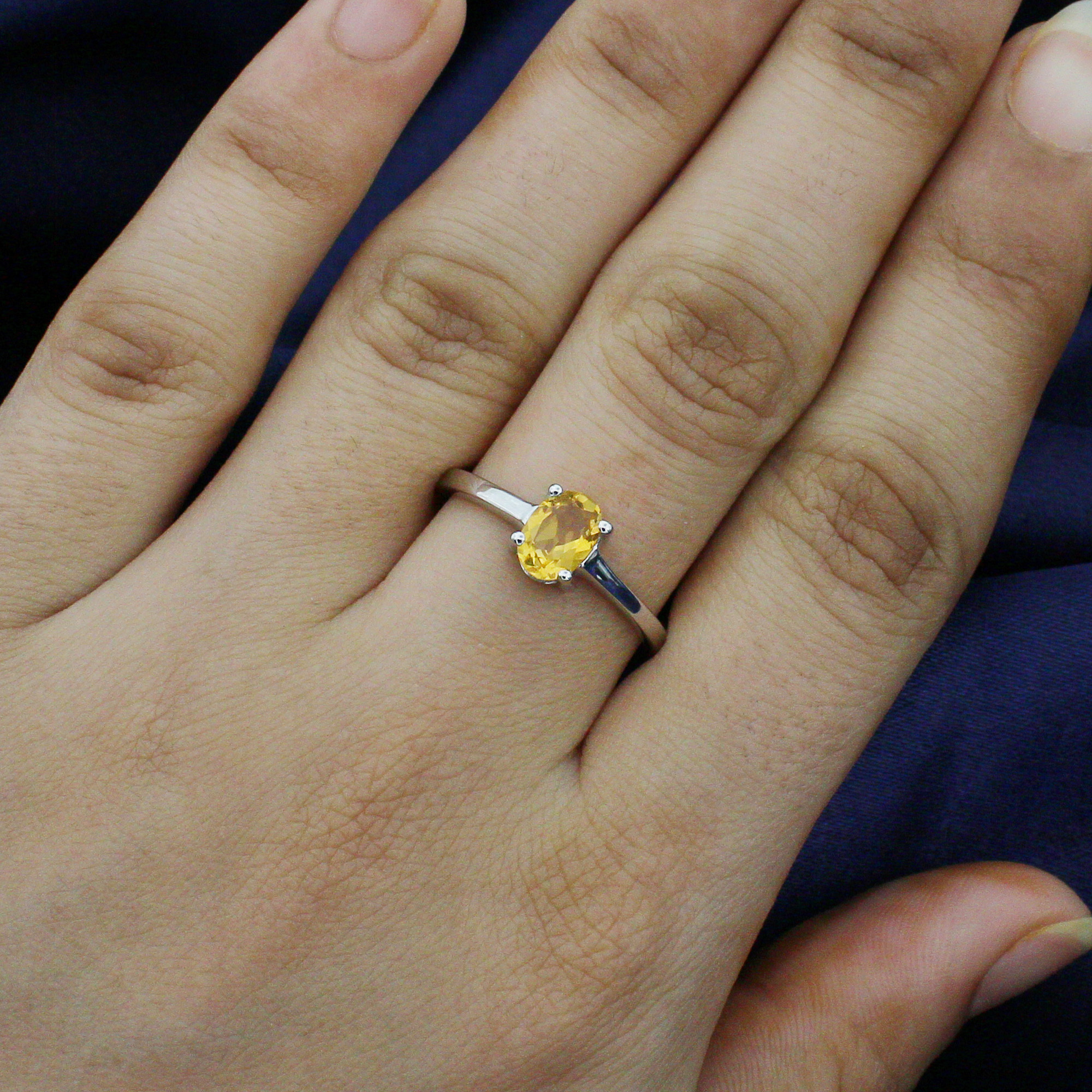 Golden Topaz Simple Silver Ring