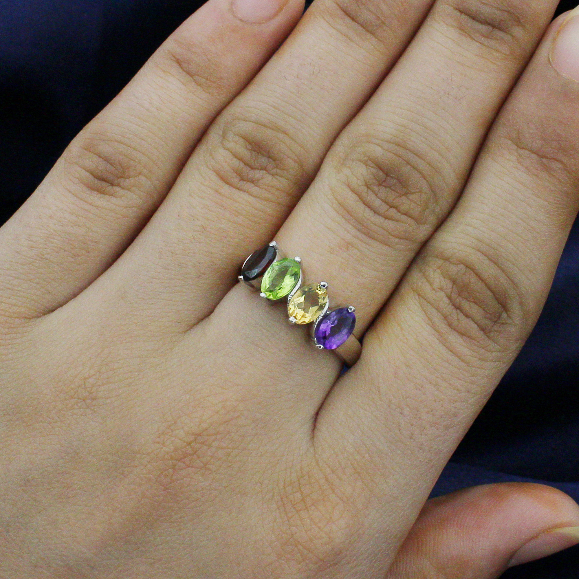 Golden Topaz Peridot Garnet Amethyst Silver Ring