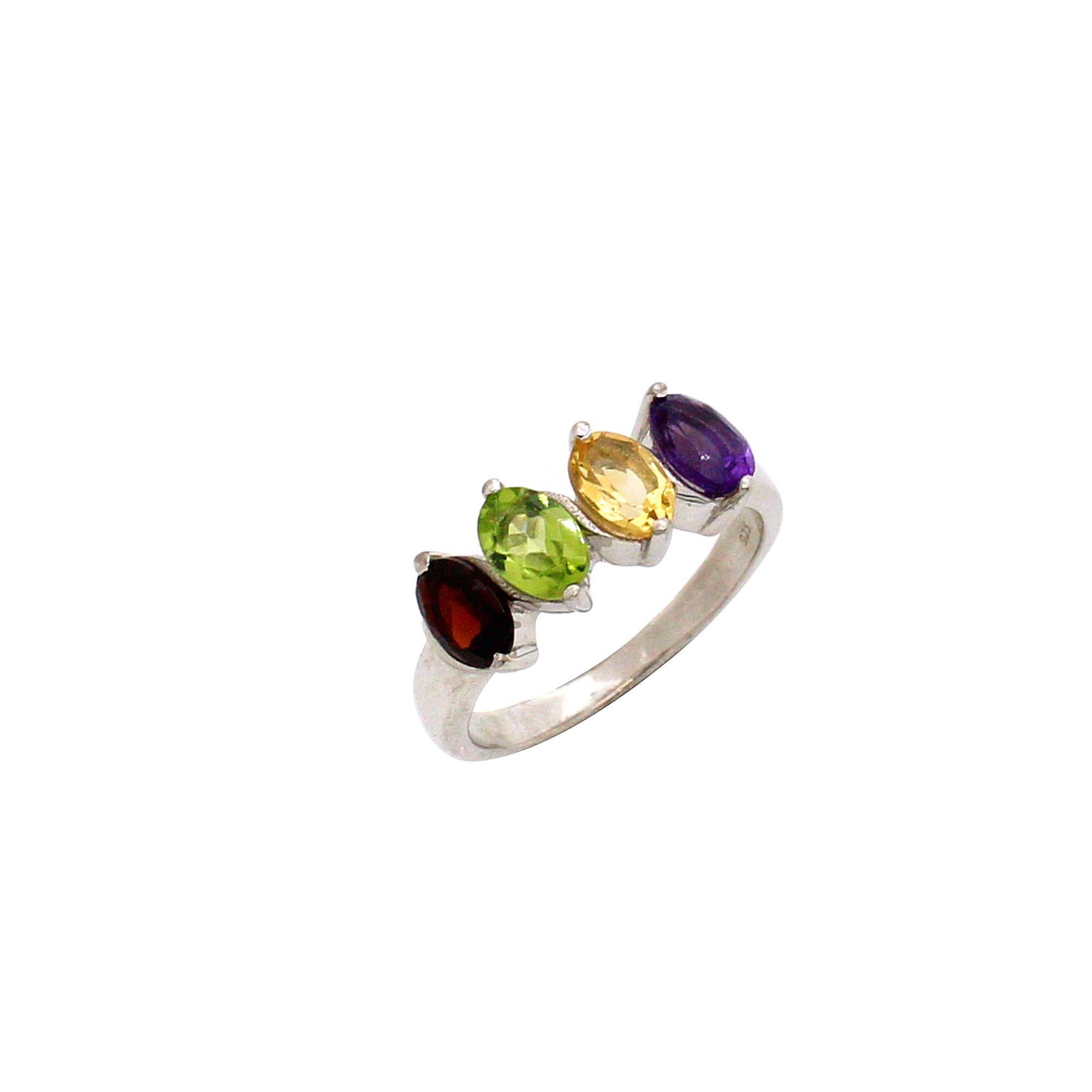 Golden Topaz Peridot Garnet Amethyst Silver Ring