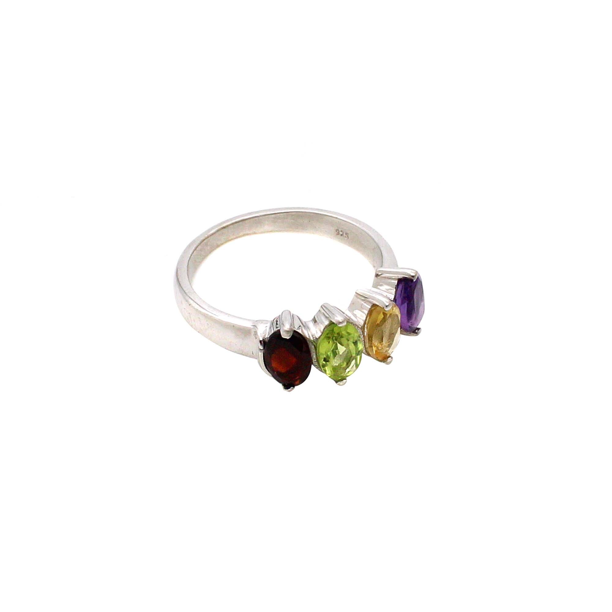 Golden Topaz Peridot Garnet Amethyst Silver Ring