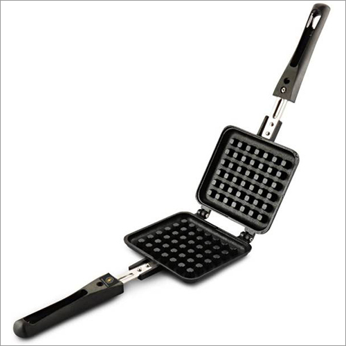 Gas Waffle Maker - Aluminium Alloy & Stainless Steel, 3mm Thickness, Black | Non-stick Coating, Easy To Clean, Ergonomic Heat Insulated Handle, Lightweight 480g