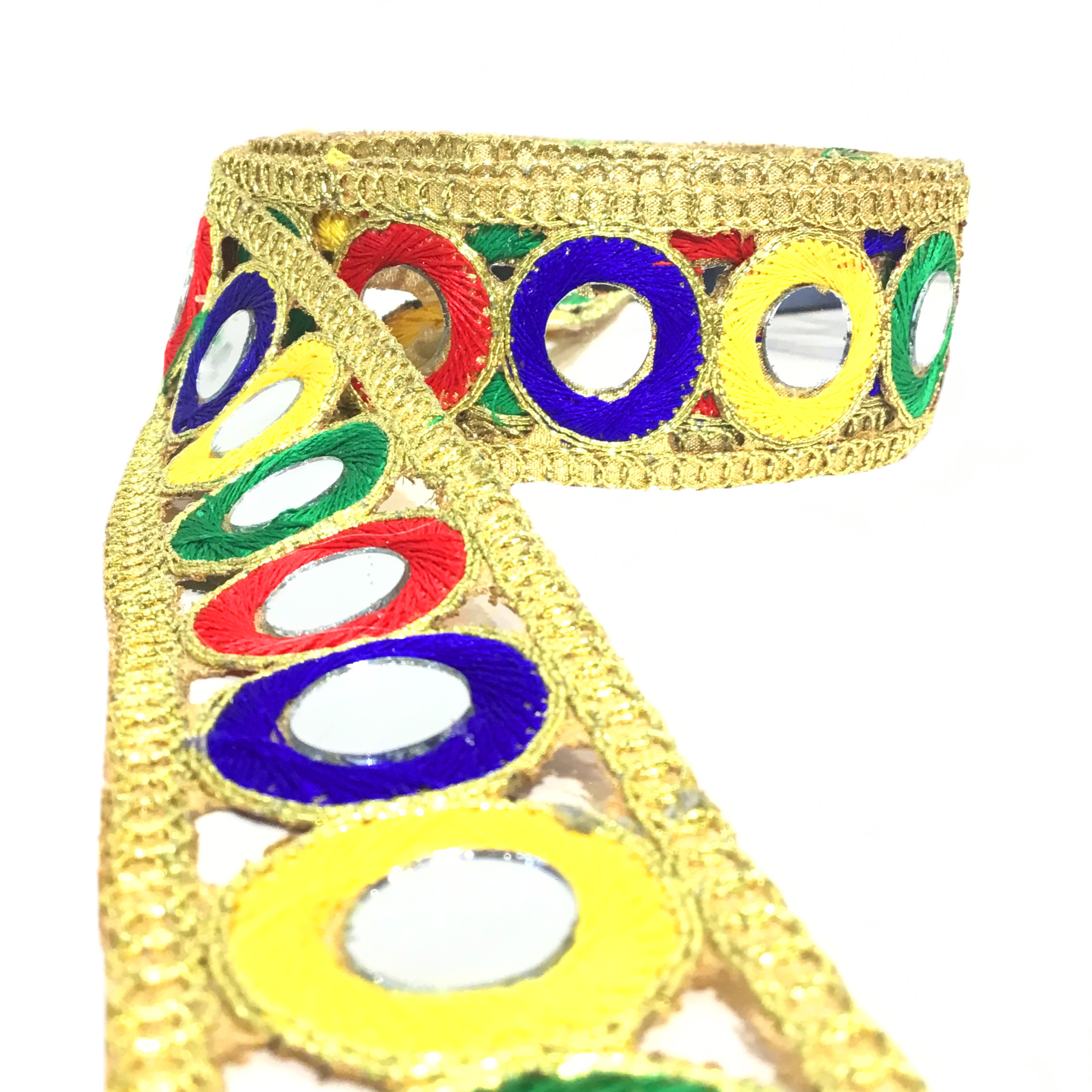 Mirror Lace - Silk Material, 9 Meters Length | Elegant Multi-color Design With Bead Detailing For Ethnic Wear