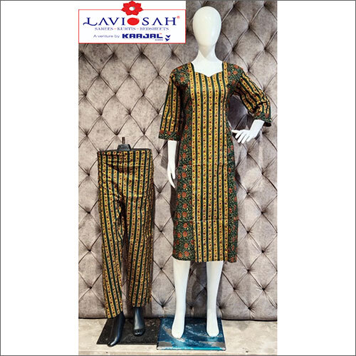 Quick Dry Cotton Kurta Set With Katha Work