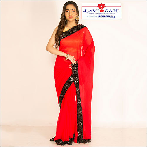 कॉटन बॉडी प्लेन बॉर्डर सरवोस्की साड़ी