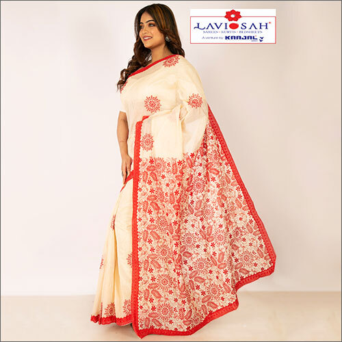 Cotton Chanderi Silk Katha Work Saree