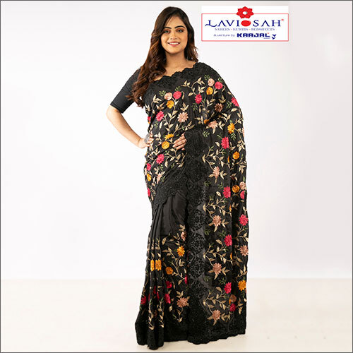 Party Wear Embroidery Designer Saree - Cotton Fabric , Embroidered Pattern for Elegant Occasions