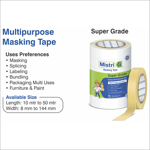 Multipurpose Masking Tape - Kraft Paper, 20 Mtr Length, 24 Mm Width, White Color | Single Side Rubber Adhesive, Ideal For Furniture Colour Industries