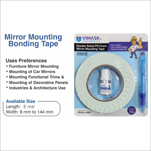 Mirror Mounting Tape - 24mm X 5m, White Pe Adhesive | Double-sided For Versatile Surface Bonding, Includes Ball Pen And Tape