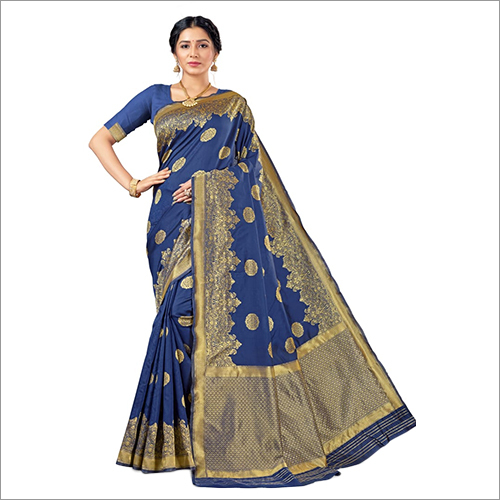 महिलाओं की नेवी ब्लू मोहक बनारसी साड़ी