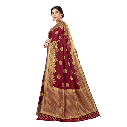 Ladies Maroon Mohak Banarasi Saree