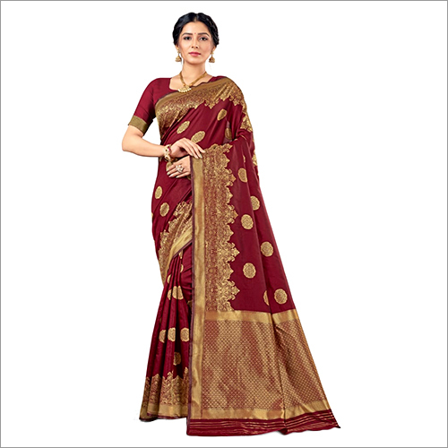 Ladies Maroon Mohak Banarasi Saree