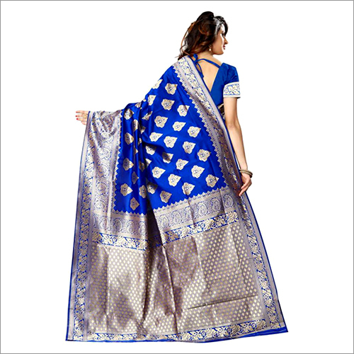 Ladies Blue Kajukatari Banarasi Saree