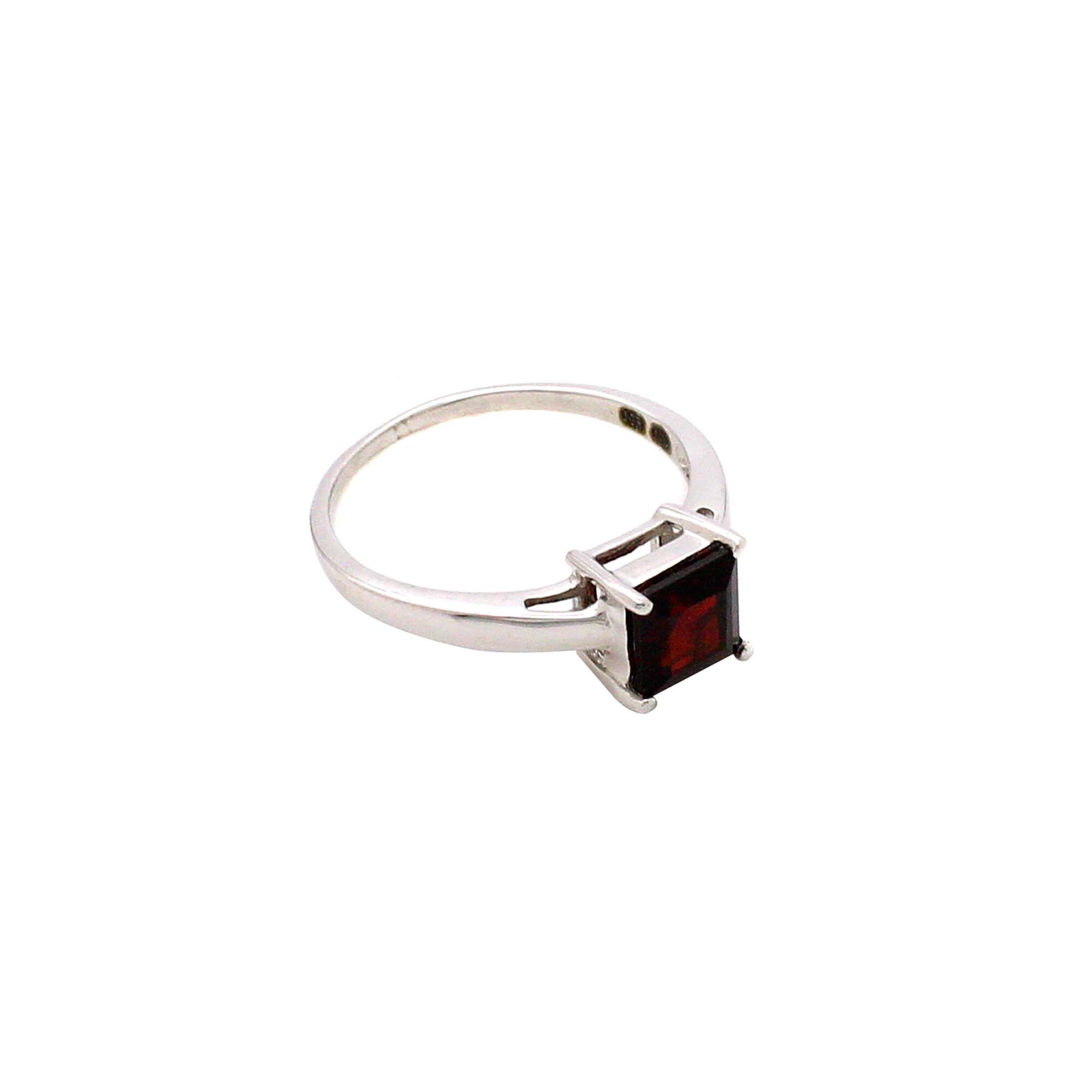 Square Garnet Dainty Sterling Silver Ring