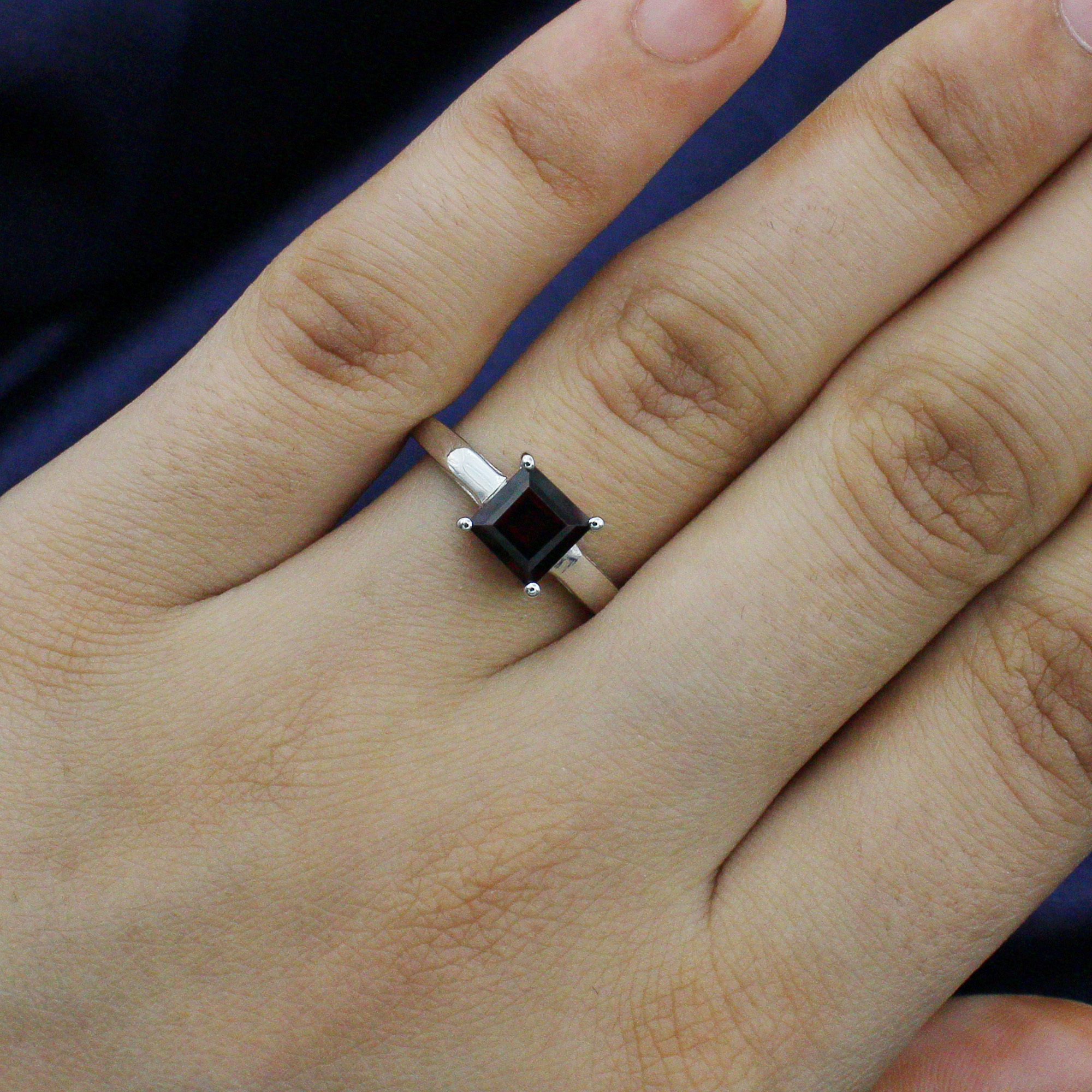 Square Garnet Dainty Sterling Silver Ring