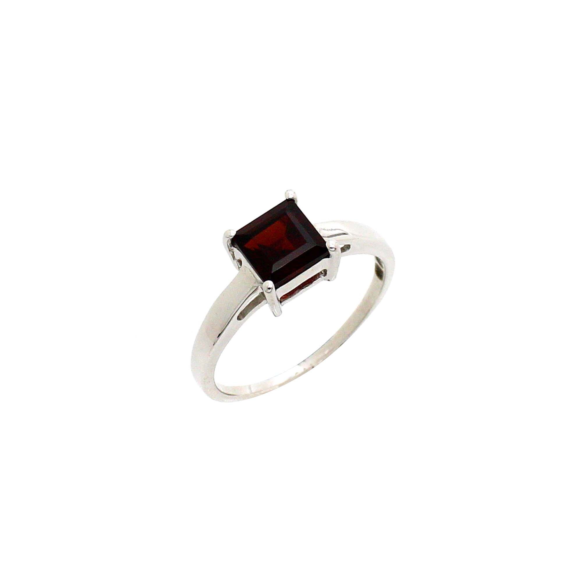 Square Garnet Dainty Sterling Silver Ring